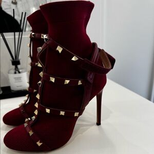 Valentino Burgundy Rockstud Sock Boot